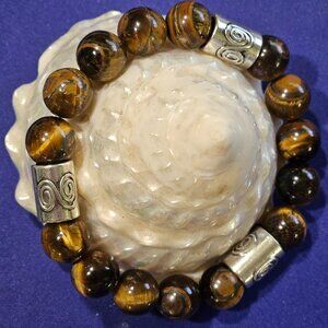 Hand Crafted  Chunky Natural Tiger Eye Men's Stretch Bracelet